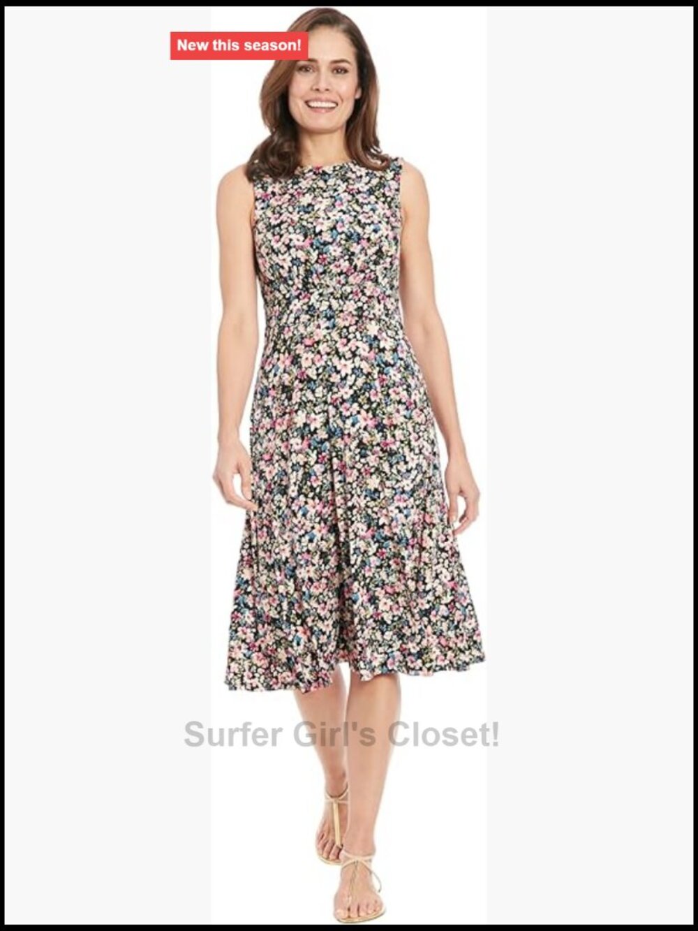 Sleeveless Floral Midi Fit and Flare Dress, Plus Size, A-Line, Zipper Back
